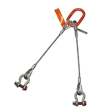 Two Leg Wire Rope Bridle Sling, 9/16 In Dia, 3 Ft Length, Bolt Anchor Shackle, 5.5 Ton Capacity